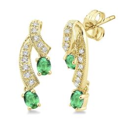 Oval Shape Gemstone & Diamond Fashion Earrings