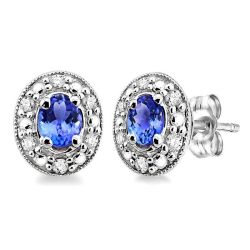 Oval Shape Gemstone & Diamond Earrings