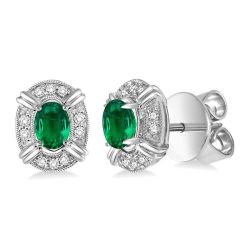 Oval Shape Gemstone & Diamond Earrings