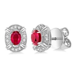 Oval Shape Gemstone & Diamond Earrings