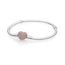 Moments Pave Heart Clasp Snake Chain Bracelet