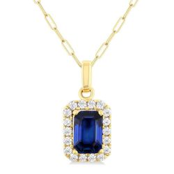 Emerald Shape Gemstone & Halo Diamond Pendant