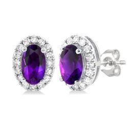 Oval Shape Gemstone & Halo Diamond Earrings