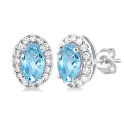 Oval Shape Gemstone & Halo Diamond Earrings