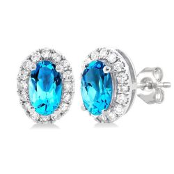 Oval Shape Gemstone & Halo Diamond Earrings