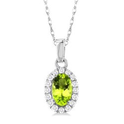 Oval Shape Gemstone & Halo Diamond Pendant