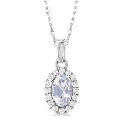 Oval Shape Gemstone & Halo Diamond Pendant