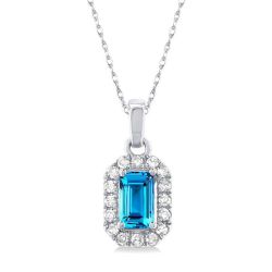 Emerald Shape Gemstone & Halo Diamond Pendant