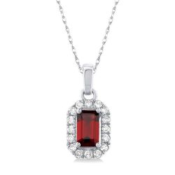 Emerald Shape Gemstone & Halo Diamond Pendant