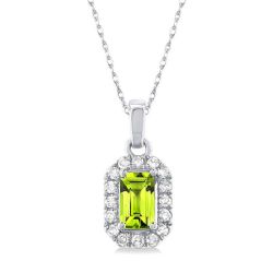 Emerald Shape Gemstone & Halo Diamond Pendant