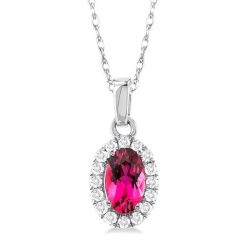 Oval Shape Gemstone & Halo Diamond Pendant