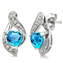 Heart Shape Gemstone & Diamond Earrings