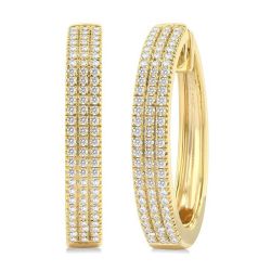 Three Row Diamond Hoop Earrings