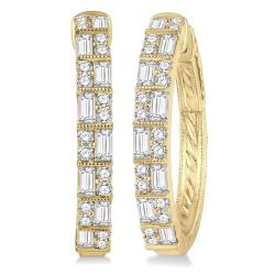 Double Row Baguette Diamond Hoop Earrings