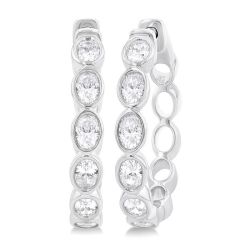 Oval Shape Bezel Set Diamond Fashion Hoop Earrings