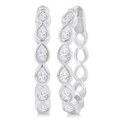 Pear Shape Bezel Set Diamond Fashion Hoop Earrings