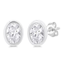 Oval Shape Bezel Set Petite Diamond Fashion Earrings