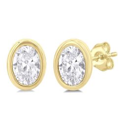 Oval Shape Bezel Set Petite Diamond Fashion Earrings