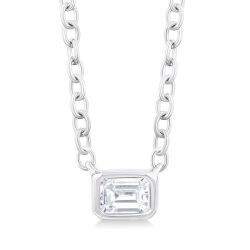 Emerald Shape East-West Bezel Set Petite Diamond Fashion Pendant