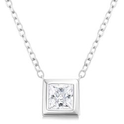 Princess Shape Bezel Set Petite Diamond Fashion Pendant