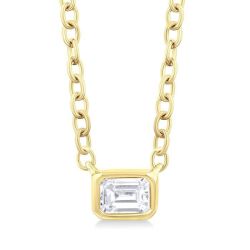 Emerald Shape East-West Bezel Set Petite Diamond Fashion Pendant