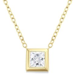 Princess Shape Bezel Set Petite Diamond Fashion Pendant