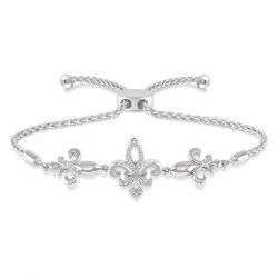 Silver Fleur De Lis Lariat Diamond Bracelet