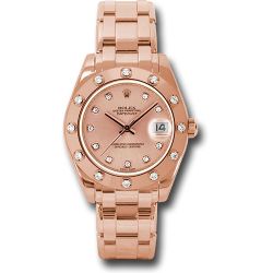 *Prevoiusly Enjoyed* Rolex Pink Gold Datejust Pearlmaster 34 Watch - 12 Diamond Bezel - Pink Diamond Dial