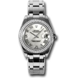  Rolex White Gold Datejust Pearlmaster 34 Watch - 116 Diamond Bezel - Mother-Of-Pearl Roman Dial