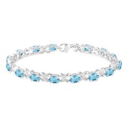 Oval Shape Silver Gemstone & Diamond Bracelet