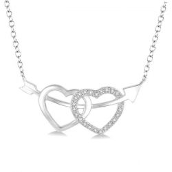 Silver Twin Heart Shape Arrow Diamond Pendant