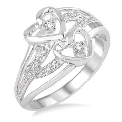 Twice Heart Shape Silver Diamond Fashion Ring