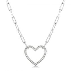 Heart Shape Silver Paper Clip Diamond Pendant
