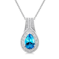 Silver Pear Shape Gemstone & Diamond Pendant