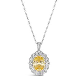 Oval Yellow Crystalline with White Halo Pendant