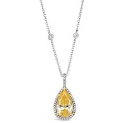 5Ct Pear Yellow Crystalline White Halo Necklace