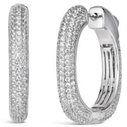 3 CTW Pave Crystalline Hoops