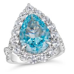 Aqua Blue Pear Crystalline Halo Ring