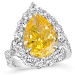 Canary Yellow Pear White Halo Ring