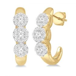 3 Stone Shine Bright Diamond Half Hoop Earrings
