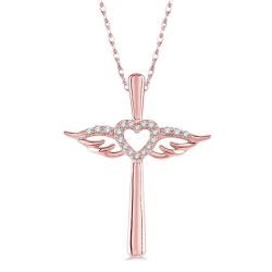 Angel Wings Heart Shape & Cross Diamond Pendant