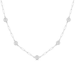 Bezel Set Paper Clip Diamond Station Necklace