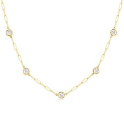 Bezel Set Paper Clip Diamond Station Necklace