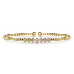 14K Yellow Gold Bujukan Bead and Cluster Diamond Bangle