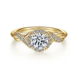 Shae - Vintage Inspired 14K Yellow Gold Round Halo Semi Mount Engagement Ring