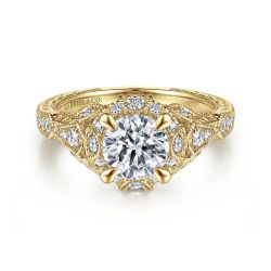 Annadale - Unique 14K Yellow Gold Vintage Inspired Semi Mount Halo Engagement Ring