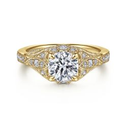 Windsor - Unique 14K Yellow Gold Vintage Inspired Semi Mount Halo Engagement Ring