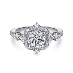 Veronique - Unique 14K White Gold Vintage Inspired Halo Diamond Engagement Ring