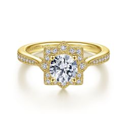 Gretel - Unique 14K Yellow Gold Vintage Inspired Halo Semi Engagement Ring