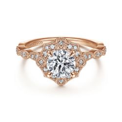 Adaline - Unique 14K Rose Gold Art Deco Halo Semi Mount Engagement Ring